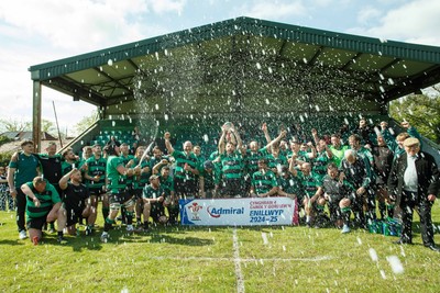 260425 - Seven Sisters v Crynant - Admiral National League 4 West Central - Seven Sisters captain Kyle Davies celebrates winning the league with his team