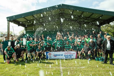 260425 - Seven Sisters v Crynant - Admiral National League 4 West Central - Seven Sisters captain Kyle Davies celebrates winning the league with his team