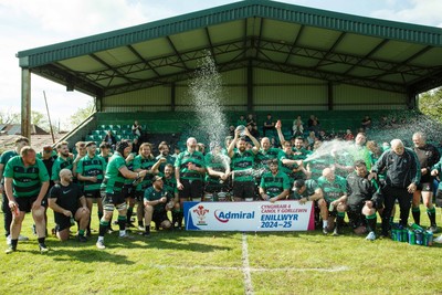 260425 - Seven Sisters v Crynant - Admiral National League 4 West Central - Seven Sisters captain Kyle Davies celebrates winning the league with his team