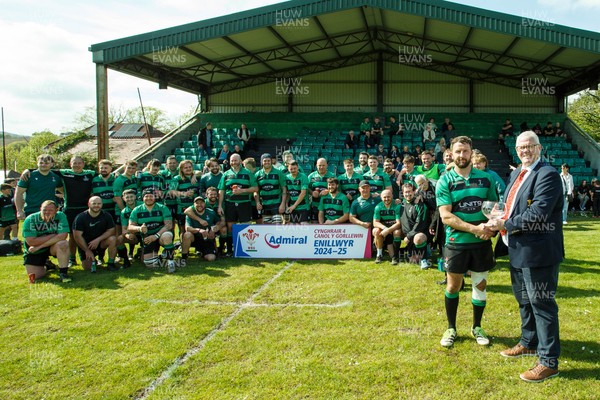 260425 - Seven Sisters v Crynant - Admiral National League 4 West Central - WRU representative Jeff Davies presents the trophy to Seven Sisters captain Kyle Davies