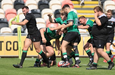 100525 - Seven Sisters v Gwernyfed, Mens Division 4 Cup Final - Team mates celebrate with Gethin Davies of Gwernyfed after he scores try