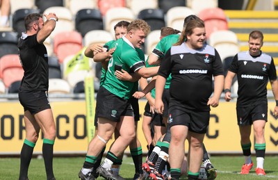 100525 - Seven Sisters v Gwernyfed, Mens Division 4 Cup Final - Team mates celebrate with Gethin Davies of Gwernyfed after he scores try