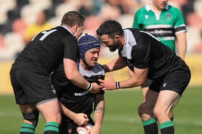 100525 - Seven Sisters v Gwernyfed, Mens Division 4 Cup Final - Team mates celebrate with Craig Kendall of Seven Sisters  after he races in to score try