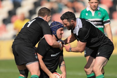 100525 - Seven Sisters v Gwernyfed, Mens Division 4 Cup Final - Team mates celebrate with Craig Kendall of Seven Sisters  after he races in to score try