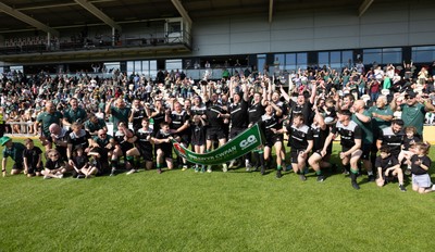 100525 - Seven Sisters v Gwernyfed, Mens Division 4 Cup Final - Seven Sisters celebrate as they lift the Division 4 trophy after beating Seven Sisters in the Final