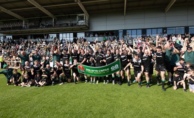 100525 - Seven Sisters v Gwernyfed, Mens Division 4 Cup Final - Seven Sisters celebrate as they lift the Division 4 trophy after beating Seven Sisters in the Final