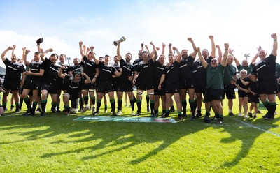 100525 - Seven Sisters v Gwernyfed, Mens Division 4 Cup Final - Seven Sisters celebrate as they lift the Division 4 trophy after beating Seven Sisters in the Final