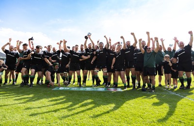 100525 - Seven Sisters v Gwernyfed, Mens Division 4 Cup Final - Seven Sisters celebrate as they lift the Division 4 trophy after beating Seven Sisters in the Final