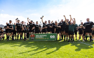 100525 - Seven Sisters v Gwernyfed, Mens Division 4 Cup Final - Seven Sisters celebrate as they lift the Division 4 trophy after beating Seven Sisters in the Final