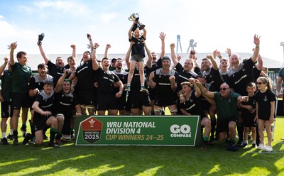 100525 - Seven Sisters v Gwernyfed, Mens Division 4 Cup Final - Seven Sisters celebrate as they lift the Division 4 trophy after beating Seven Sisters in the Final