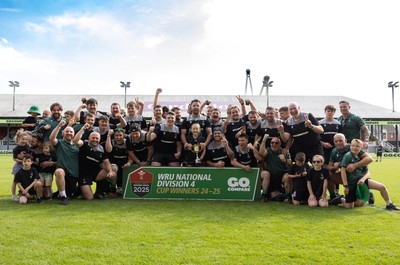 100525 - Seven Sisters v Gwernyfed, Mens Division 4 Cup Final - Seven Sisters celebrate as they lift the Division 4 trophy after beating Seven Sisters in the Final