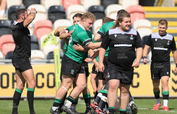 100525 - Seven Sisters v Gwernyfed, Mens Division 4 Cup Final - Team mates celebrate with Gethin Davies of Gwernyfed after he scores try