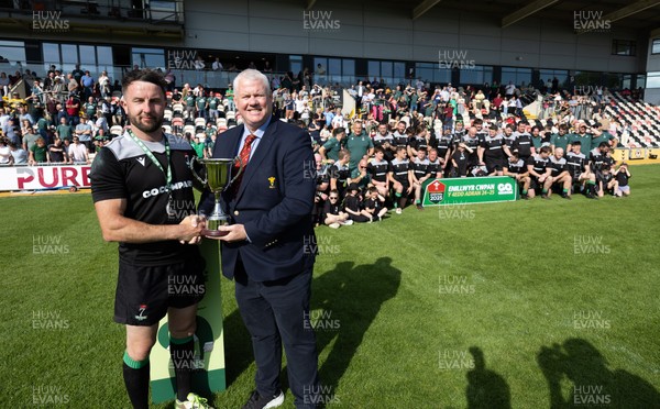 100525 - Seven Sisters v Gwernyfed, Mens Division 4 Cup Final - Seven Sisters captain Kyle Davies receives the Division 4 trophy from WRU representative Jeff Davies