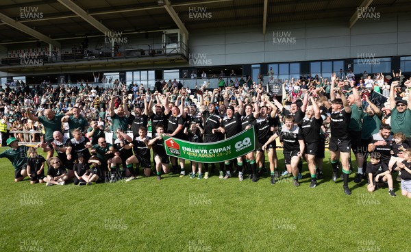 100525 - Seven Sisters v Gwernyfed, Mens Division 4 Cup Final - Seven Sisters celebrate as they lift the Division 4 trophy after beating Seven Sisters in the Final
