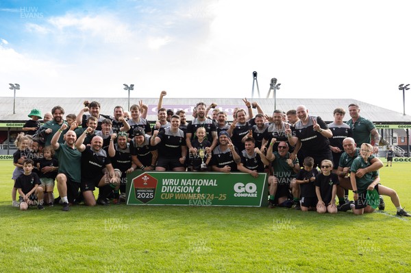 100525 - Seven Sisters v Gwernyfed, Mens Division 4 Cup Final - Seven Sisters celebrate as they lift the Division 4 trophy after beating Seven Sisters in the Final