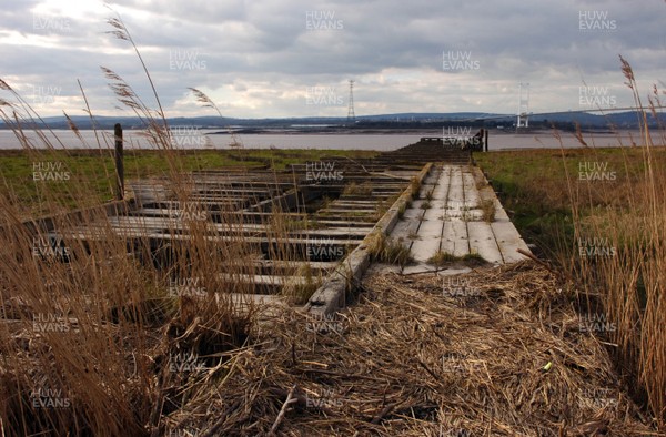 200307 - The disused ferry jetty below the Severn Bridge (right) and Second Severn Crossing