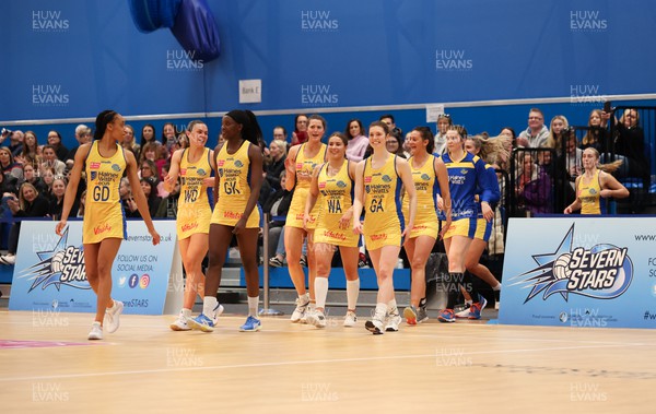 260222 - Severn Stars v Team Bath Netball, Vitality Netball Superleague 2022 - Team Bath Netball make their way onto the court at the Oxtalls Arena for the start of the match