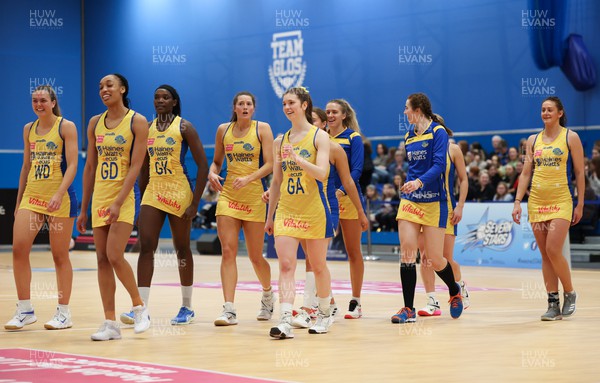 260222 - Severn Stars v Team Bath Netball, Vitality Netball Superleague 2022 - Team Bath Netball make their way onto the court at the Oxtalls Arena for the start of the match