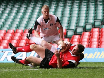 17.05.08 Shane Williams XV v Justin Marshall XV Dafydd Jones scores try for Shane's team.  