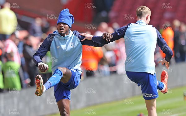 150423 - Sheffield United v Cardiff City - Sky Bet Championship - Sory Kaba of Cardiff and Mark McGuinness of Cardiff warm up