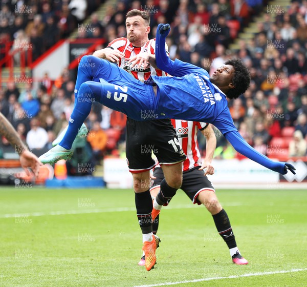 150423 - Sheffield United v Cardiff City - Sky Bet Championship - Jaden Philogene of Cardiff tries an overhead by the goal but not successful