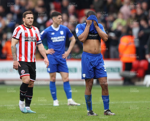150423 - Sheffield United v Cardiff City - Sky Bet Championship - Andy Rinomhota of Cardiff shows emotion at the end of the match losing 4-1