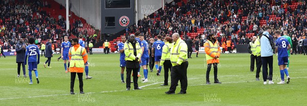 150423 - Sheffield United v Cardiff City - Sky Bet Championship - Stewards on the pitch at the end of the match 