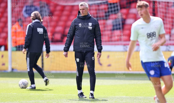 230422 - Sheffield United v Cardiff City - Sky Bet Championship - Manager Steve Morison of Cardiff watches over the warm up before the match