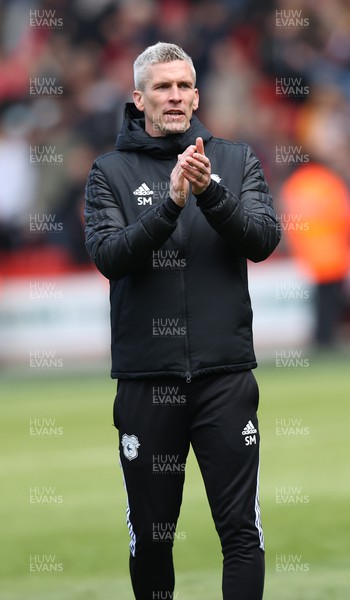 230422 - Sheffield United v Cardiff City - Sky Bet Championship - Manager Steve Morison of Cardiff applauds the fans at the end of the match