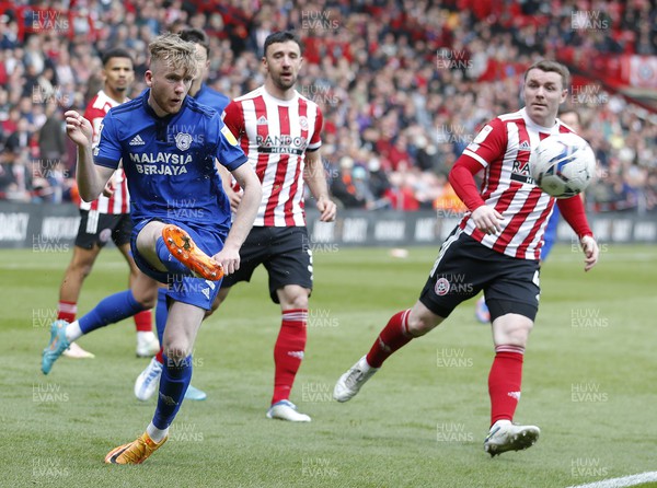 230422 - Sheffield United v Cardiff City - Sky Bet Championship - Tommy Doyle of Cardiff sends ball into the box