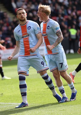 030426 - Sheffield United v Swansea City - Sky Bet Championship - Zan Vipotnik of Swansea celebrates scoring penalty goal to equal scores 1-1 with Melker Widell of Swansea