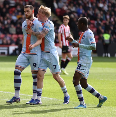 030426 - Sheffield United v Swansea City - Sky Bet Championship - Zan Vipotnik of Swansea celebrates scoring penalty goal to equal scores 1-1 with Melker Widell of Swansea and Malick Yalcouye of Swansea