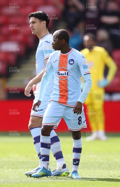 030426 - Sheffield United v Swansea City - Sky Bet Championship - Malick Yalcouye of Swansea and Marko Stamenic of Swansea