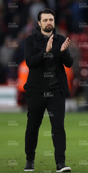 110223 - Sheffield United v Swansea City - Sky Bet Championship - An unhappy Head Coach Russell Martin of Swansea walks across the pitch to applaud the travelling fans at the end of the match