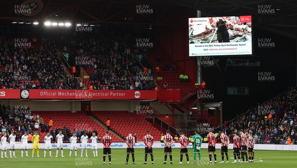 110223 - Sheffield United v Swansea City - Sky Bet Championship - Both teams observe a minute's silence for the Turkey-Syria earthquake