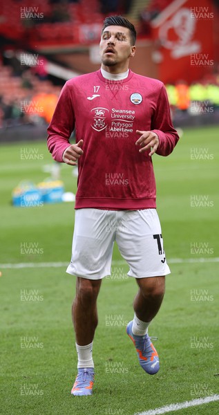 110223 - Sheffield United v Swansea City - Sky Bet Championship - Joel Piroe of Swansea warms up before the match