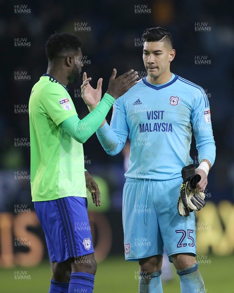 200118 - Sheffield Wednesday v Cardiff City - Sky Bet Championship -  Neil Etheridge and Joe Bennett of Cardiff at the end of the match