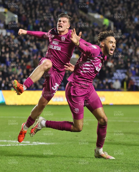 231223 - Sheffield Wednesday v Cardiff City - Sky Bet Championship - Kion Etete of Cardiff cele on winning goal with Ollie Tanner of Cardiff