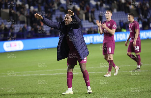 231223 - Sheffield Wednesday v Cardiff City - Sky Bet Championship - Yakou Meite of Cardiff salutes the travelling fans at the end of the match