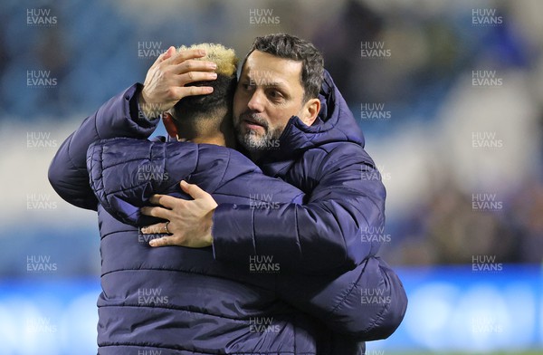 231223 - Sheffield Wednesday v Cardiff City - Sky Bet Championship - Manager Erol Bulut of Cardiff and Callum Robinson of Cardiff embrace at the end of the match