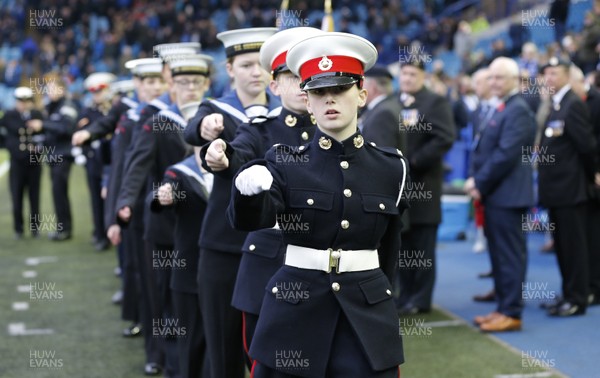 091119 - Sheffield Wednesday v Swansea City - Sky Bet Championship - Cadets march onto the pitch for Remembrance Day 