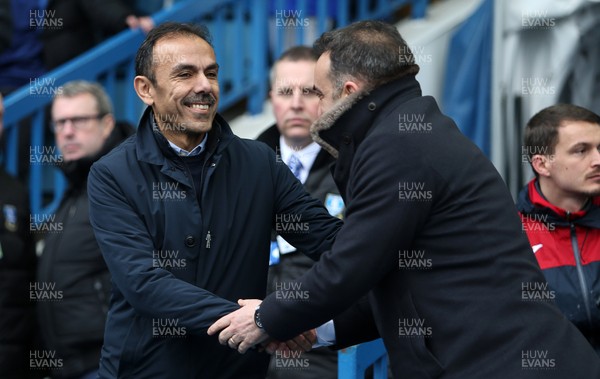 170218 - Sheffield Wednesday v Swansea City - FA Cup 5th Round - Swansea Manager Carlos Carvalhal shakes hands with Sheffield Wednesday Manager Jos Luhukay