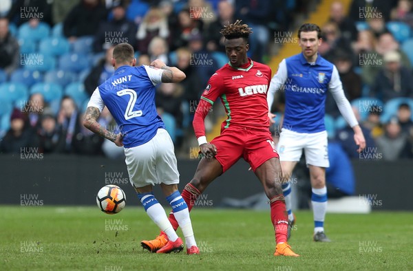 170218 - Sheffield Wednesday v Swansea City - FA Cup 5th Round - Jack Hunt of Sheffield Wednesday is tackled by Tammy Abraham of Swansea City