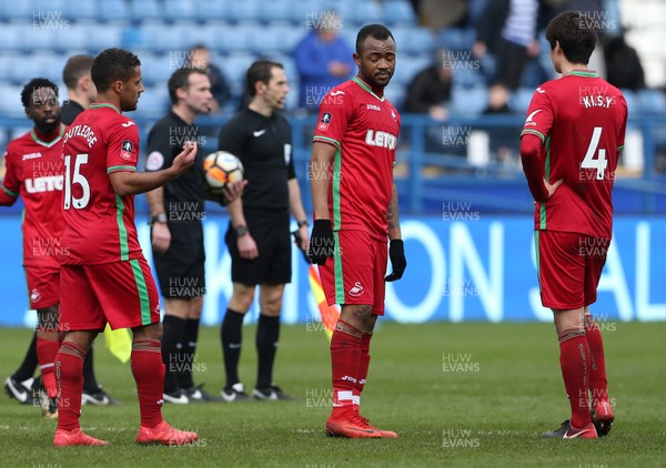 170218 - Sheffield Wednesday v Swansea City - FA Cup 5th Round - Dejected Wayne Routledge, Jordan Ayew and Ki Sung-Yueng of Swansea City at full time