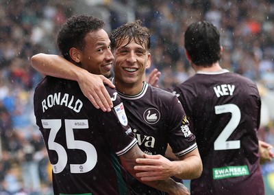 300825 - Sheffield Wednesday v Swansea City - Sky Bet Championship - Ronald of Swansea celebrates scoring their 2nd goal with Goncalo Franco of Swansea 