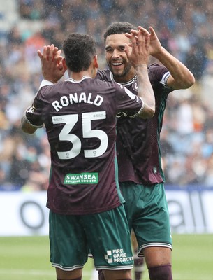 300825 - Sheffield Wednesday v Swansea City - Sky Bet Championship - Ronald of Swansea celebrates scoring the 2nd goal with Ben Cabango of Swansea