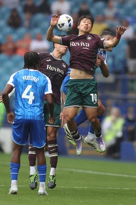 300825 - Sheffield Wednesday v Swansea City - Sky Bet Championship - Eom Ji-sung of Swansea heads the ball
