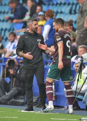 300825 - Sheffield Wednesday v Swansea City - Sky Bet Championship - Zan Vipotnik of Swansea is saluted by Swansea manager Alan Sheehan as he is substituted