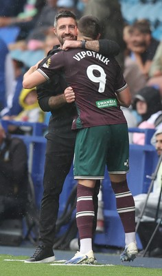 300825 - Sheffield Wednesday v Swansea City - Sky Bet Championship - Zan Vipotnik of Swansea is saluted by Swansea manager Alan Sheehan as he is substituted