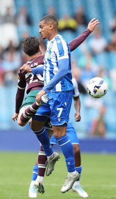 300825 - Sheffield Wednesday v Swansea City - Sky Bet Championship - Liam Cullen of Swansea and Yan Valery of Sheffield Wednesday